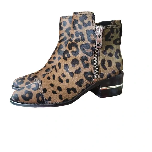 Paige Leather Leopard Print Ankle Jessie Boot‎ Booties Side Zip Brown Size 7 New